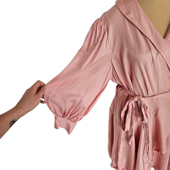 Hudson North Light Pink Ruffle Tie Waist Wrap Dress Puff Sleeve Sz XL - Picture 3 of 9